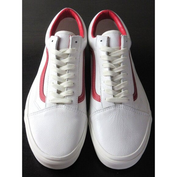 Vans Men's Old Skool Vintage Leather Blanc De Blanc White Red Shoes Sizes NIB - Picture 3 of 5